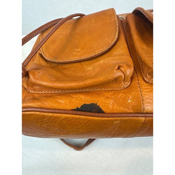 Vintage Italian Leather Backpack Brass Hardware Lots of Pockets Drawstring - Picture 8 of 16